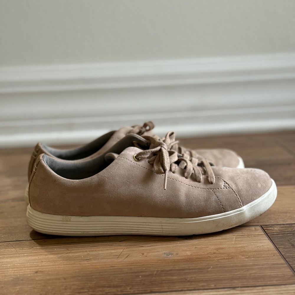 Cole Haan Grand OS Suede Sneakers Taupe Beige Women’s Lace-Up Shoes
